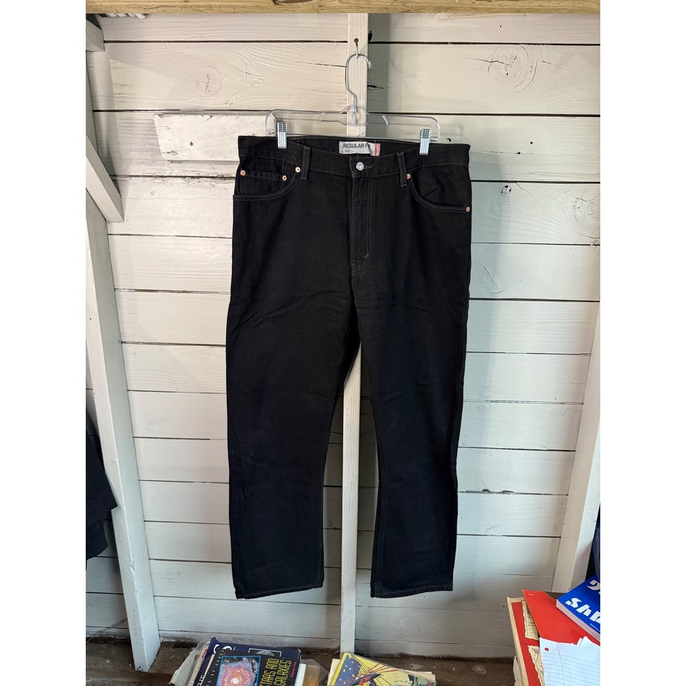 Levis 505 Regular Fit Black Denim Jeans Mens 36x32 Straight Leg Cotton